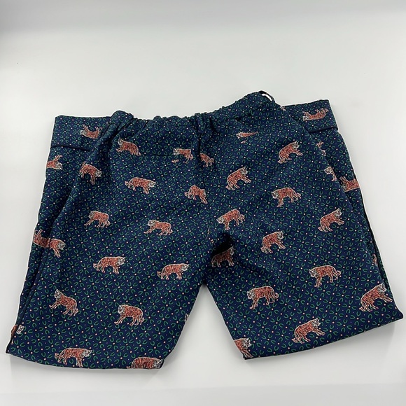 J. Crew Blue and Green 100% Silk Cropped Pants - Picture 8 of 10